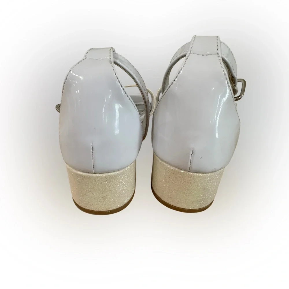 Christie & Jill Girls White Glitter Block Heel Sandals Size 13 Party Dress Shoes